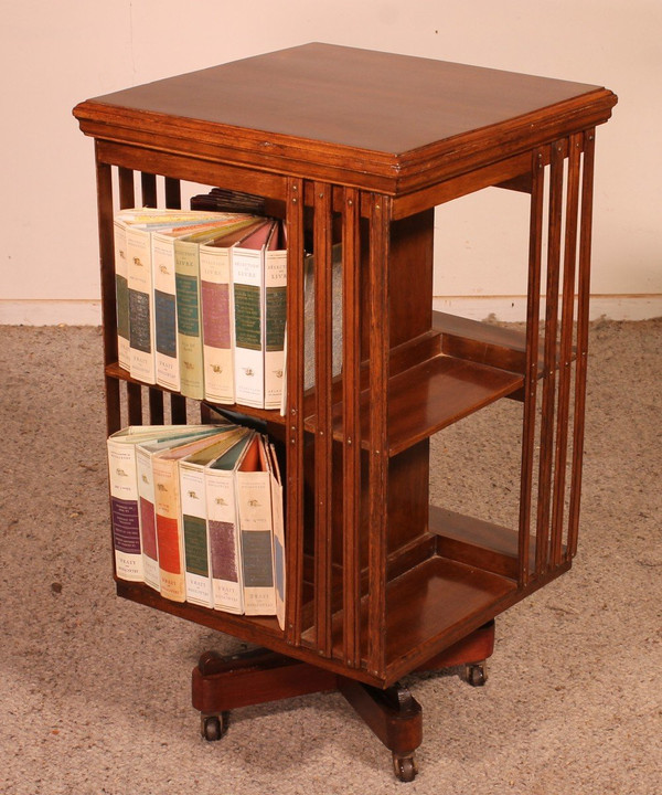 Revolving Library In Walnut-19 ° Century