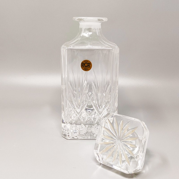 1970 Bellissimo decanter in cristallo con 2 bicchieri in cristallo della RCR. Fatto in Italia