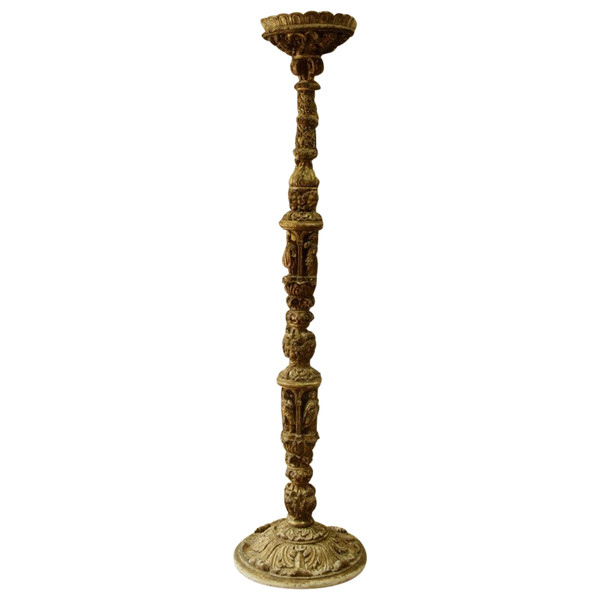 Carved, gilded and painted wood candleholder, Spanish work, 17th century