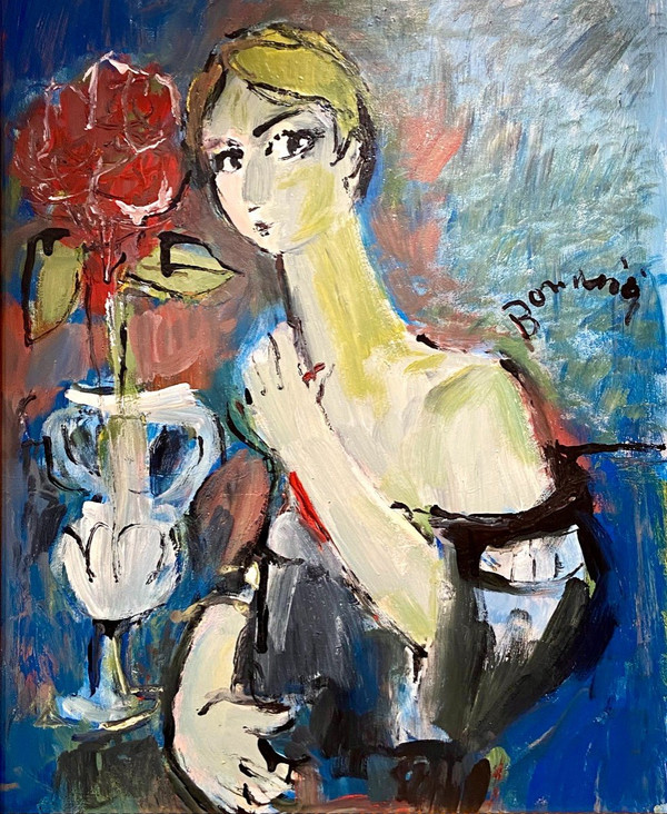 Mario Bonamici (1912-2002), Young Elegant Painting at La Fleur Rouge.