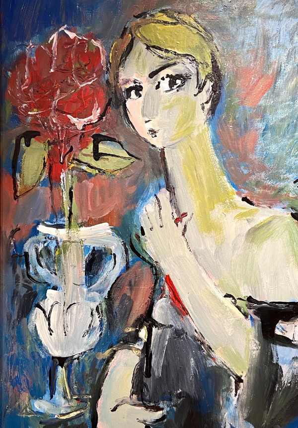 Mario Bonamici (1912-2002), Young Elegant Painting at La Fleur Rouge.