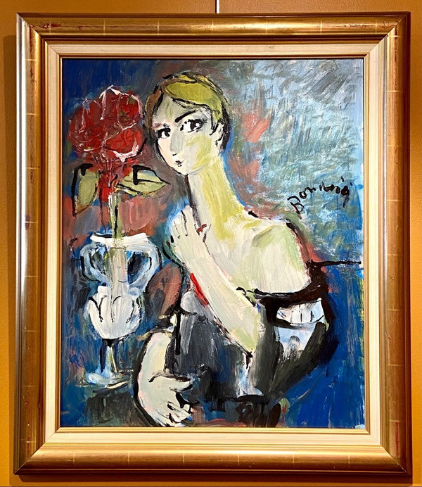 Mario Bonamici (1912-2002), Young Elegant Painting at La Fleur Rouge.