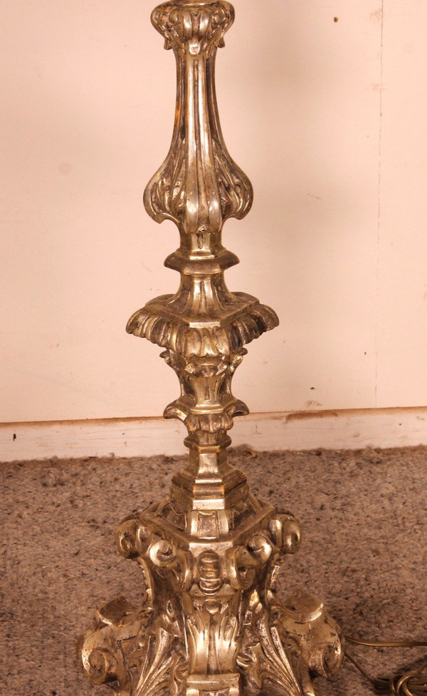 Pair Of Italian Torcheres In Silver Wood Early 19th Century