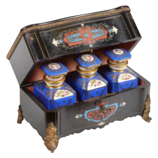 Coffret De Flacons De Parfums En ébène Et Marqueterie Boulle