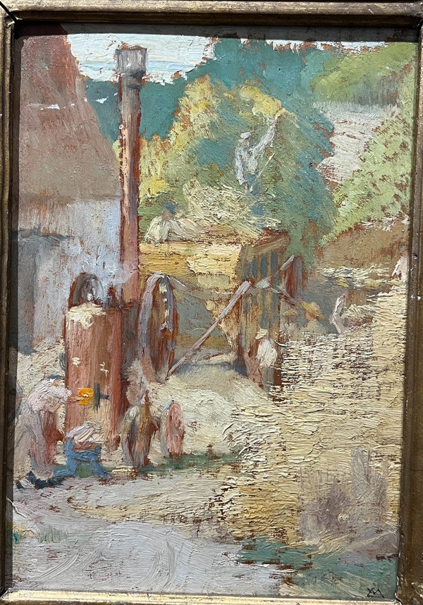 Scuola impressionista francese - Lavoro nei campi, 1890 circa - Monogramma da identificare