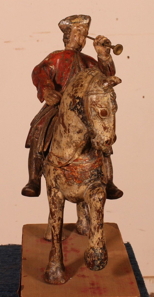 Cavalier En Bois Sculpté-18° Siècle