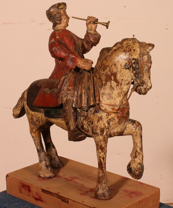 Cavalier En Bois Sculpté-18° Siècle