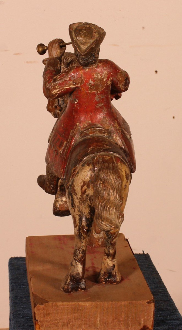 Cavalier En Bois Sculpté-18° Siècle