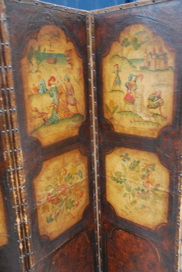 Screen With 4 Painted Leaves In Cordoba Leather