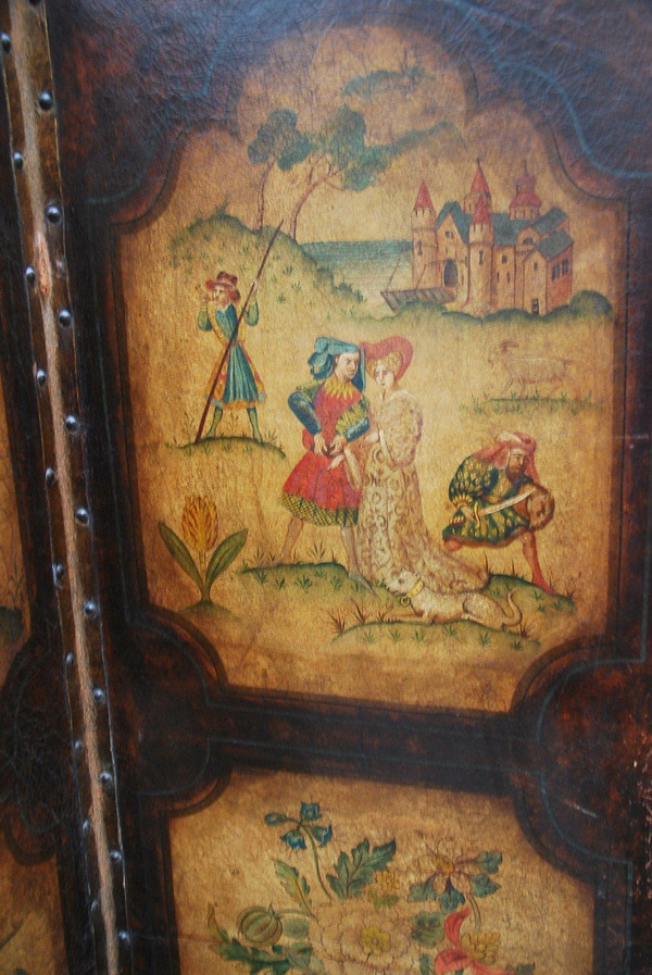 Screen With 4 Painted Leaves In Cordoba Leather