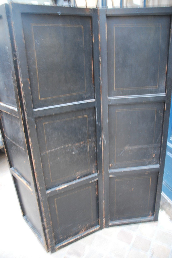 Screen With 4 Painted Leaves In Cordoba Leather