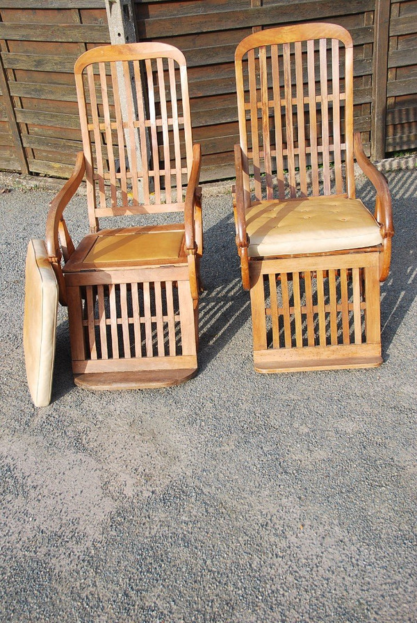 Pair Of Large Walnut Rocking Armchairs