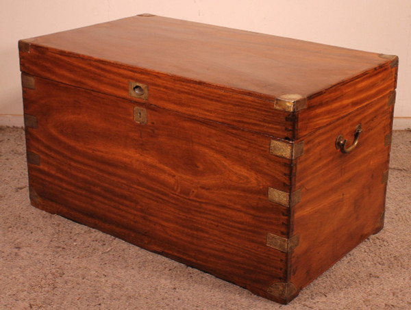 Large Marine Chest In Camphor Wood From The 19th Century