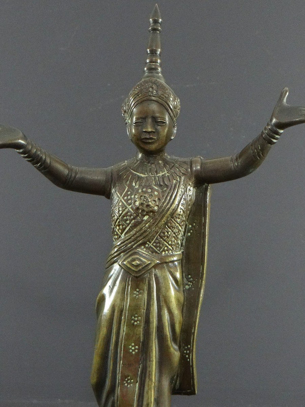 Thaïlande, Début Du XXème Siècle, Statue De Danseuse Traditionnelle En Bronze.