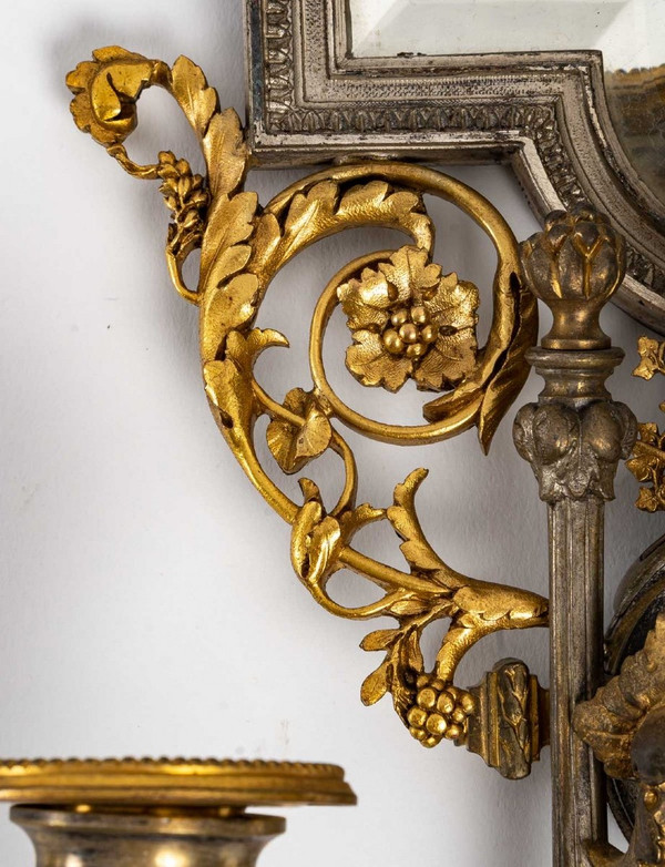 Pair of Gilded Bronze Applique Mirrors Late 19th Century