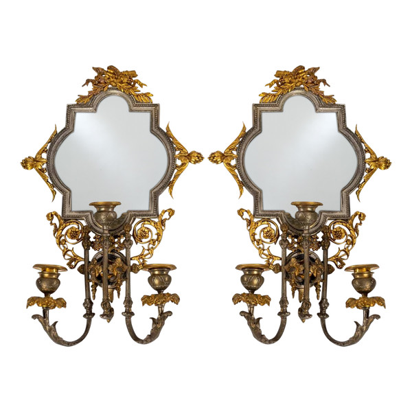 Pair of Gilded Bronze Applique Mirrors Late 19th Century