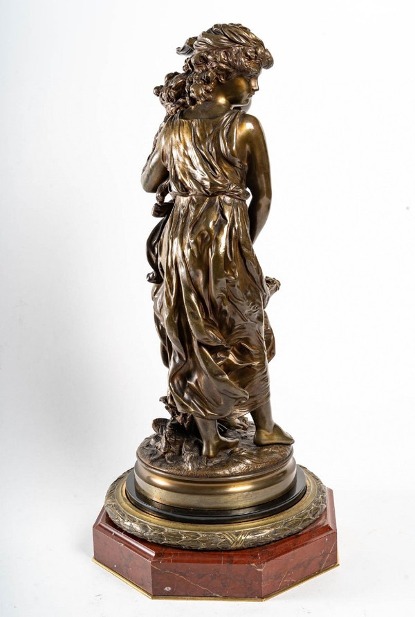 Scultura delle due sorelle con cesto di fiori In bronzo Hippolyte François Moreau