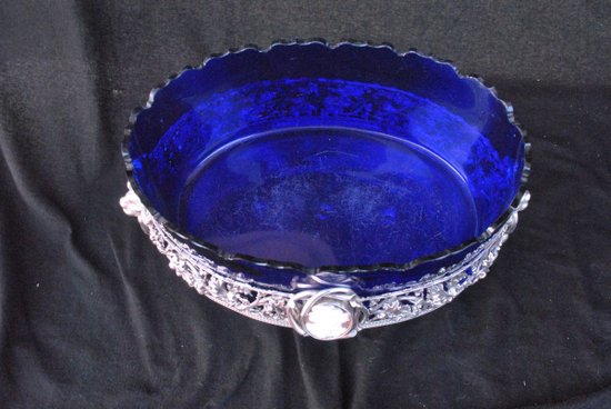 Blue Crystal And Silver Metal Glass Bucket With Lion And Cameo XIX