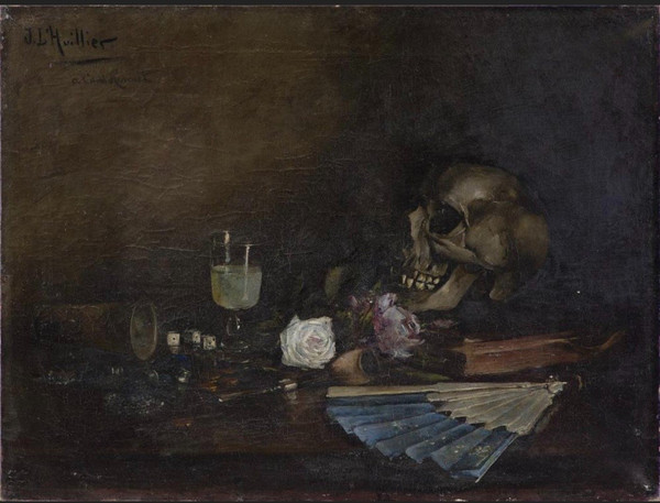 Jacques l'Huillier (born In 1867) - Vanity With Skull And Glass Of Absinthe, Circa 1900