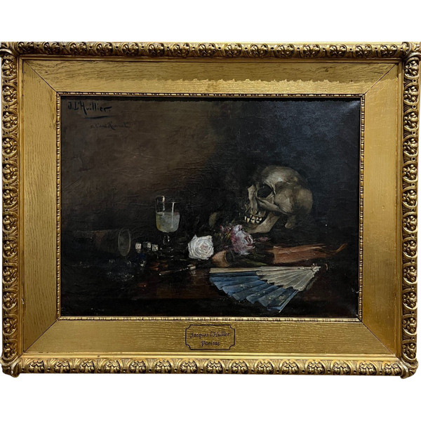 Jacques l'Huillier (born In 1867) - Vanity With Skull And Glass Of Absinthe, Circa 1900