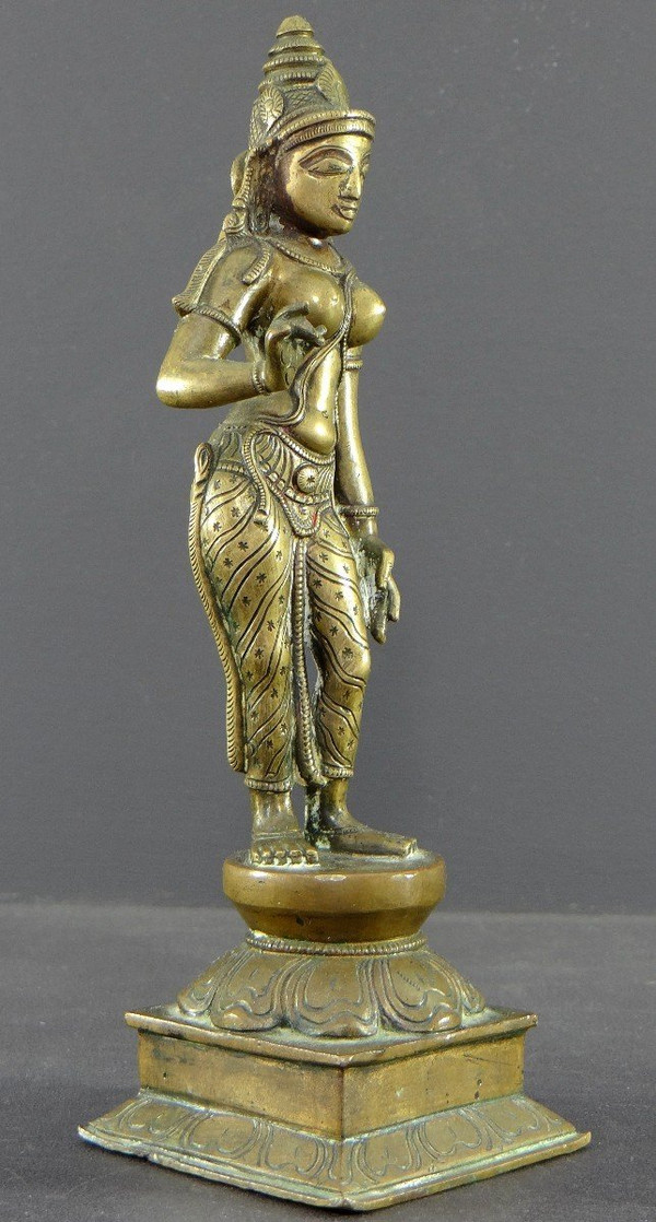 India, Late 19th - Early 20th Century, Bronze Parvati Statue.