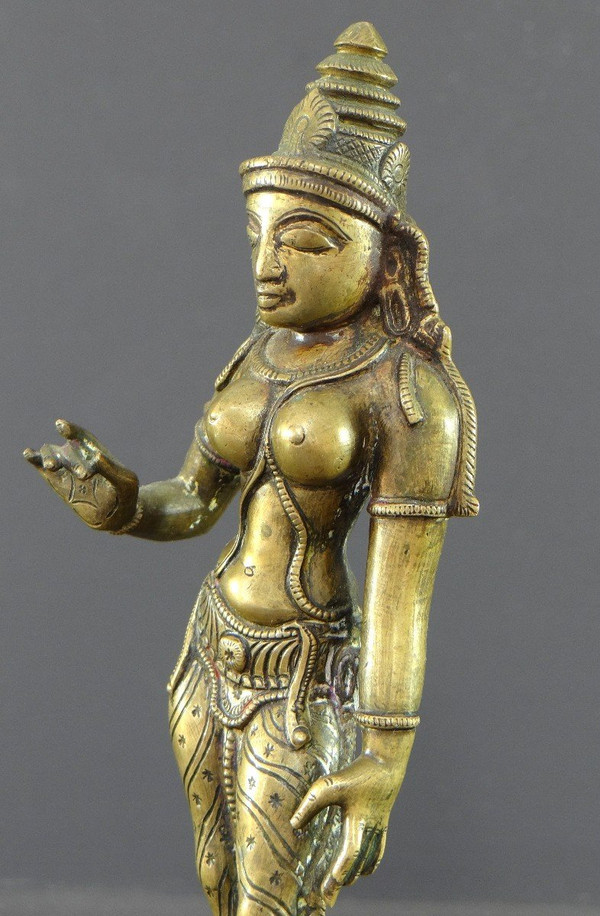 India, Late 19th - Early 20th Century, Bronze Parvati Statue.