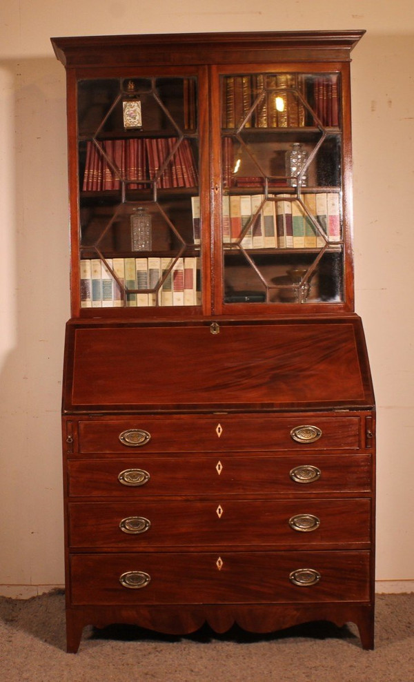 Early 19th Century Mahogany-England Glazed Secretary Cabinet