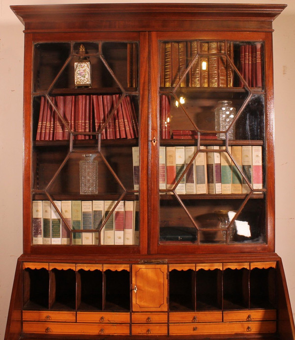 Early 19th Century Mahogany-England Glazed Secretary Cabinet