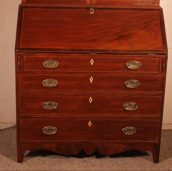 Early 19th Century Mahogany-England Glazed Secretary Cabinet