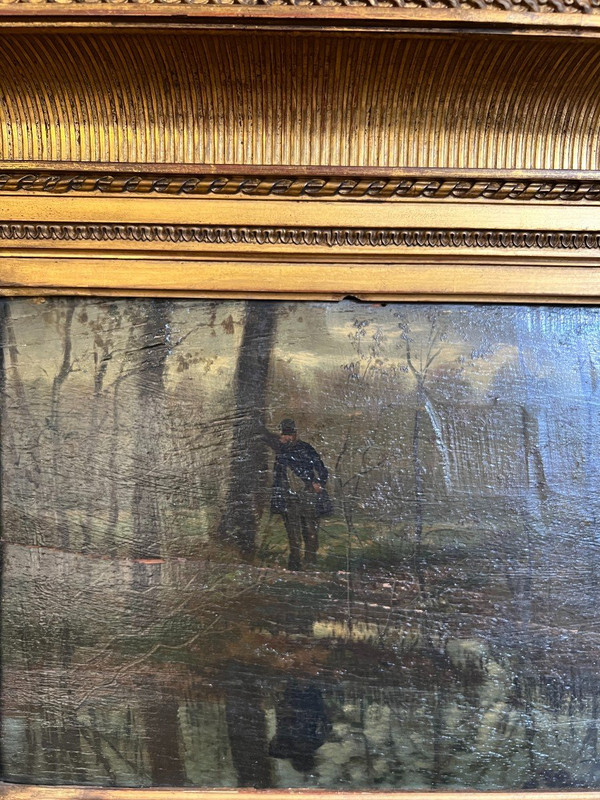 19th Century French School - Barbizon - Country Guard And Reflection In The Water