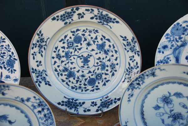 Set of two 17th century blue white dishes and several plates