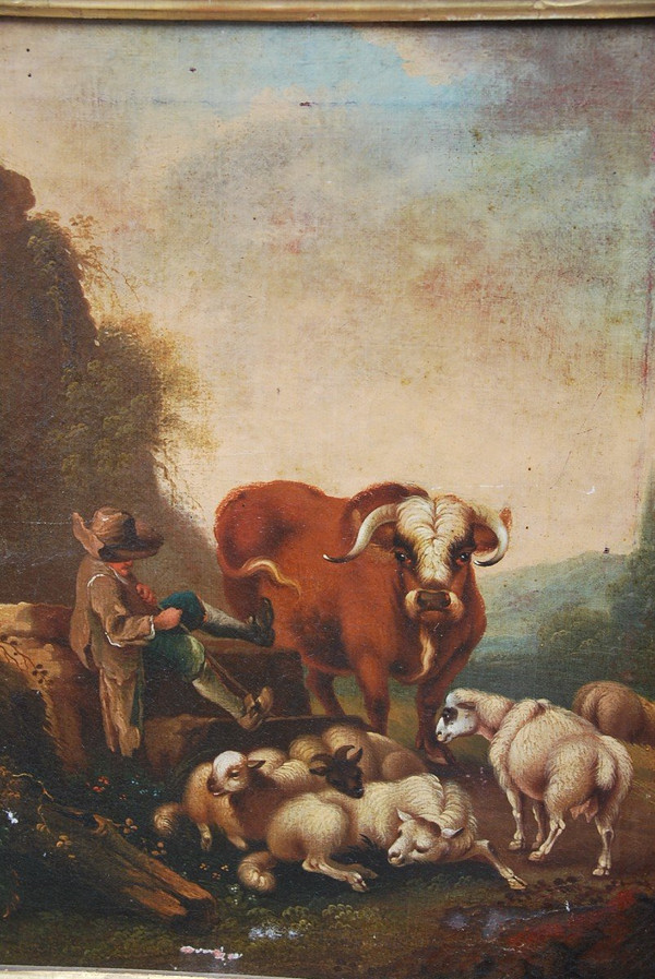 Pair Of Shepherd Canvases, Italy Circa 1750