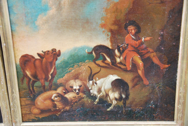 Pair Of Shepherd Canvases, Italy Circa 1750