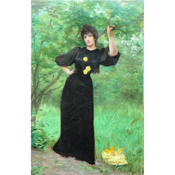 Französischer Meister um 1900 - Frau im Wald. Jugendstil