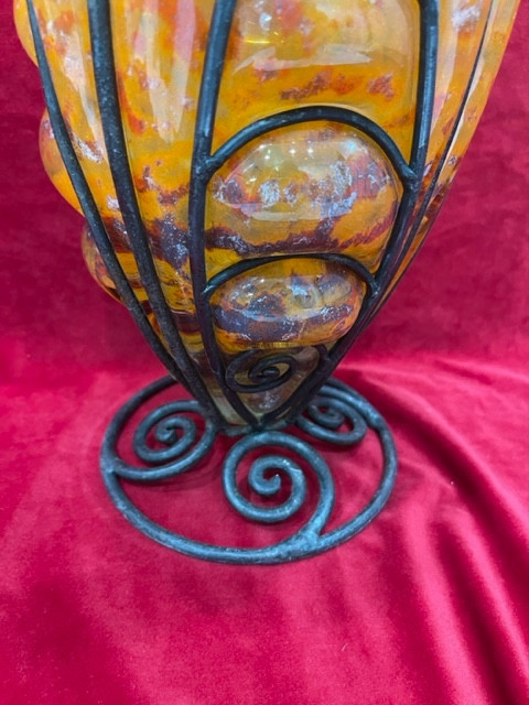 Vase pâte de verre Art Deco 1930 Lorrain wrought iron