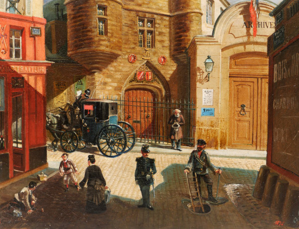 E. GIRSELS, Animated view of rue des Archives