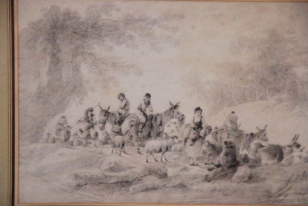 Drawing Scene Of Shepherds And Shepherdesses Signed De Pillement