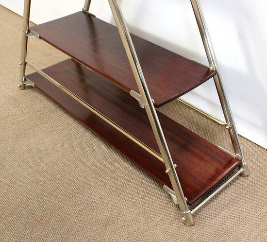 Rare Solid Mahogany and Chromed Metal Boat Shelf - 1920