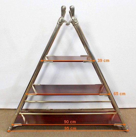 Rare Solid Mahogany and Chromed Metal Boat Shelf - 1920