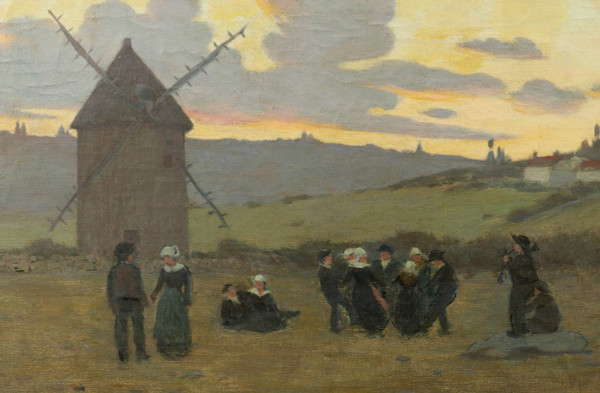 FRENCH school of the second half of the 19th century, Breton dance at sunset