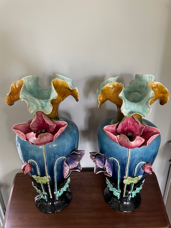 Pair of large slip vases