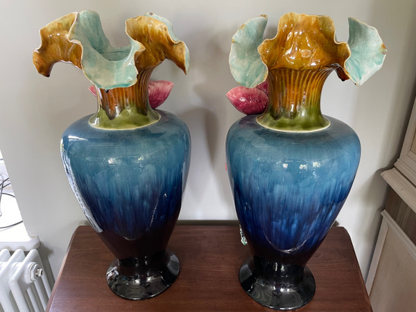 Pair of large slip vases