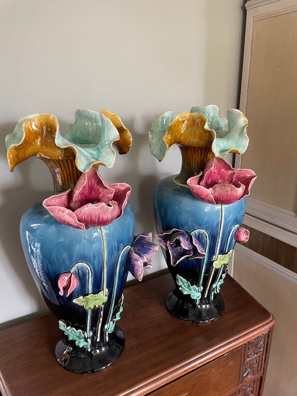 Pair of large slip vases