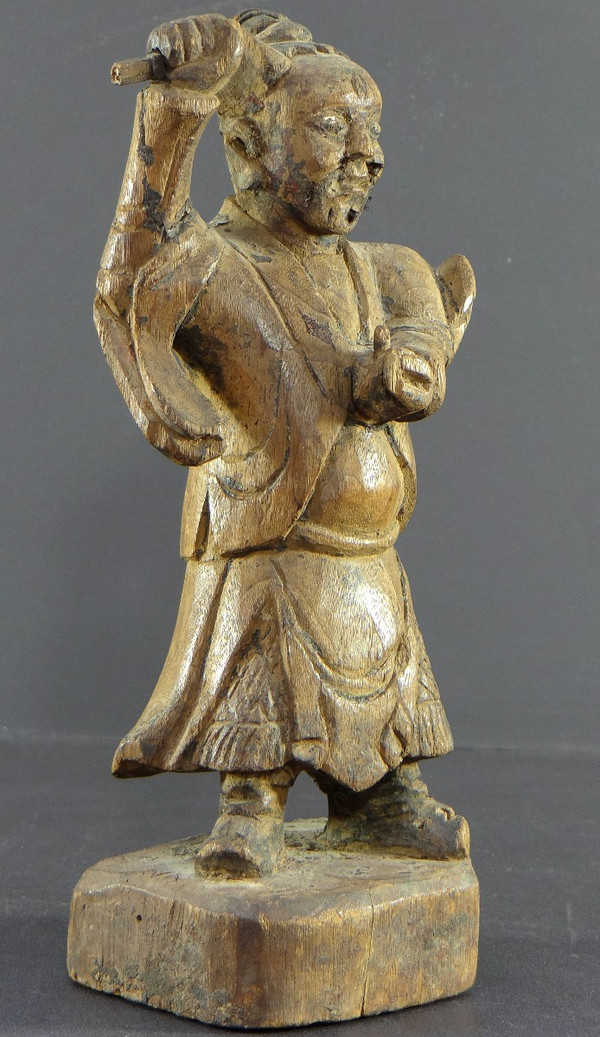 Chine, XVIIIème Siècle, Dynastie Qing, Rare Statue Esprit Démoniaque "yaksha" En Bois Sculpté.