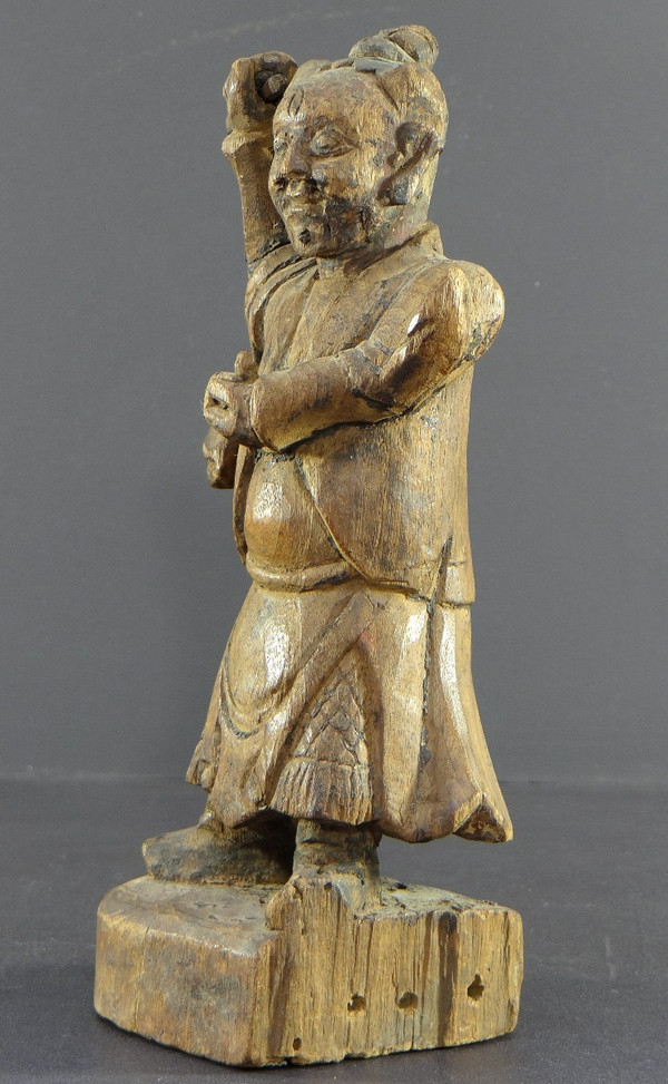 Chine, XVIIIème Siècle, Dynastie Qing, Rare Statue Esprit Démoniaque "yaksha" En Bois Sculpté.