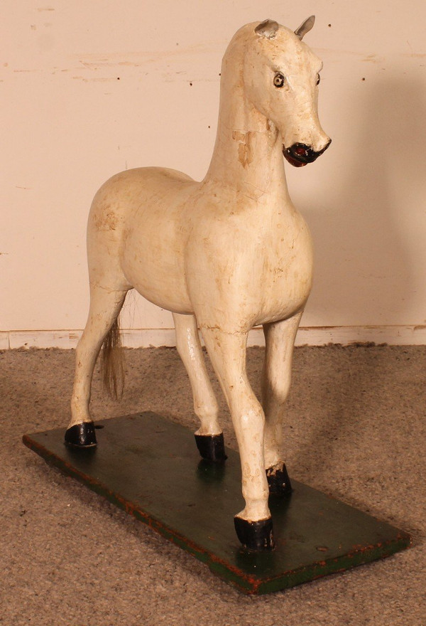 Cheval En Bois Polychrome Du 19° Siècle