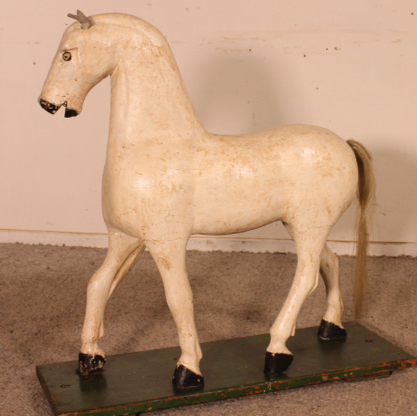 Cheval En Bois Polychrome Du 19° Siècle