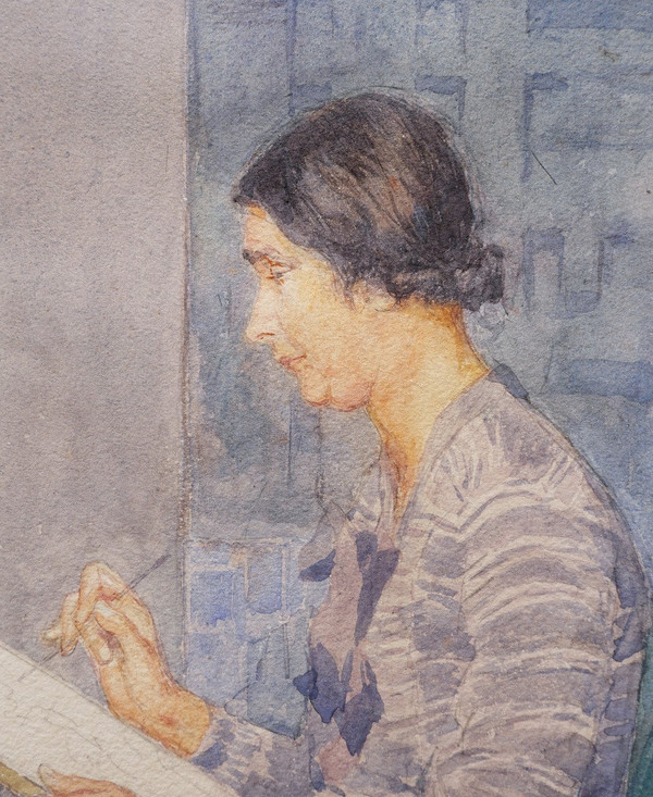 Paul GRÉGOIRE, Portrait of Mme Grégoire painting