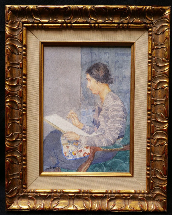 Paul GRÉGOIRE, Portrait of Mme Grégoire painting