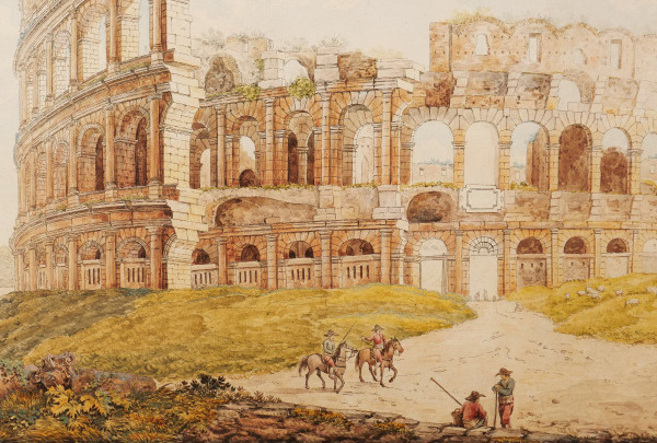 19th century ITALIAN school, Animated view in front of the Colosseum